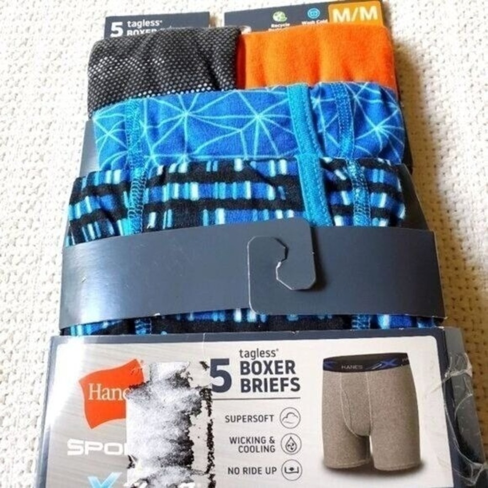 Hanes 5 pk Multicolored Tagless Wicking No Ride-Up Sz.‎ M (10-12) Boxer Briefs
